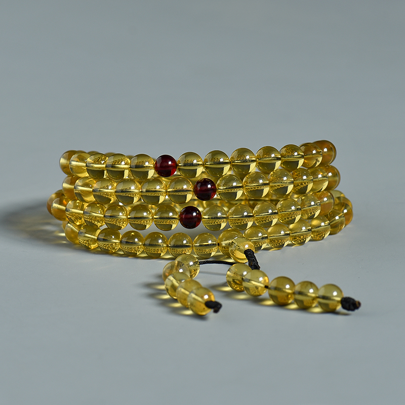 天然缅甸7.5mm金珀108佛珠-红掌柜