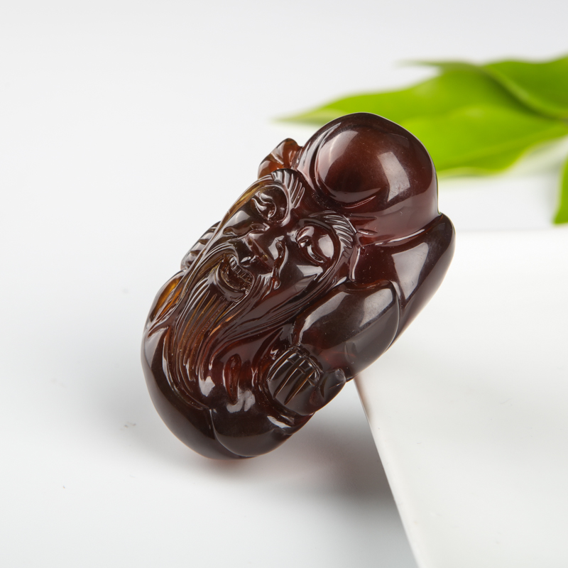 天然棕珀寿星公吊坠-红掌柜