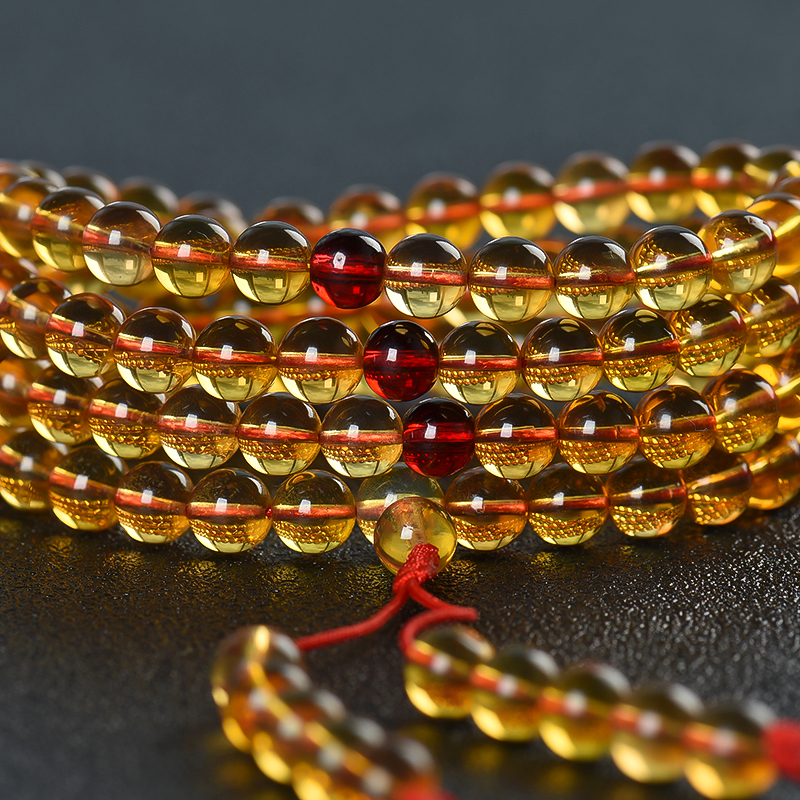 天然棕珀108佛珠-红掌柜