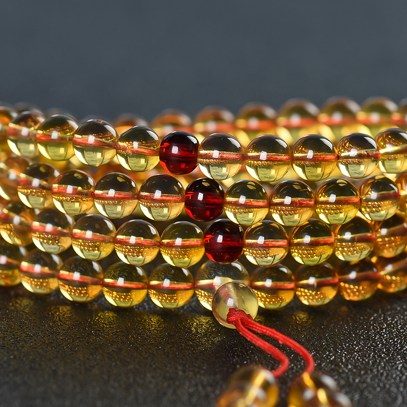 天然棕珀108佛珠-红掌柜