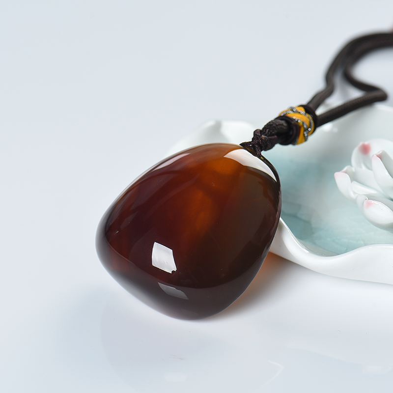 缅甸天然棕珀随形吊坠-红掌柜