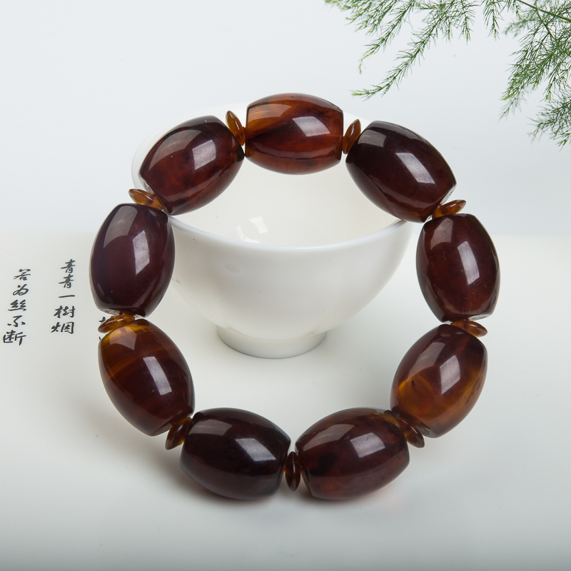 19.4mm棕珀桶珠单圈手串-红掌柜