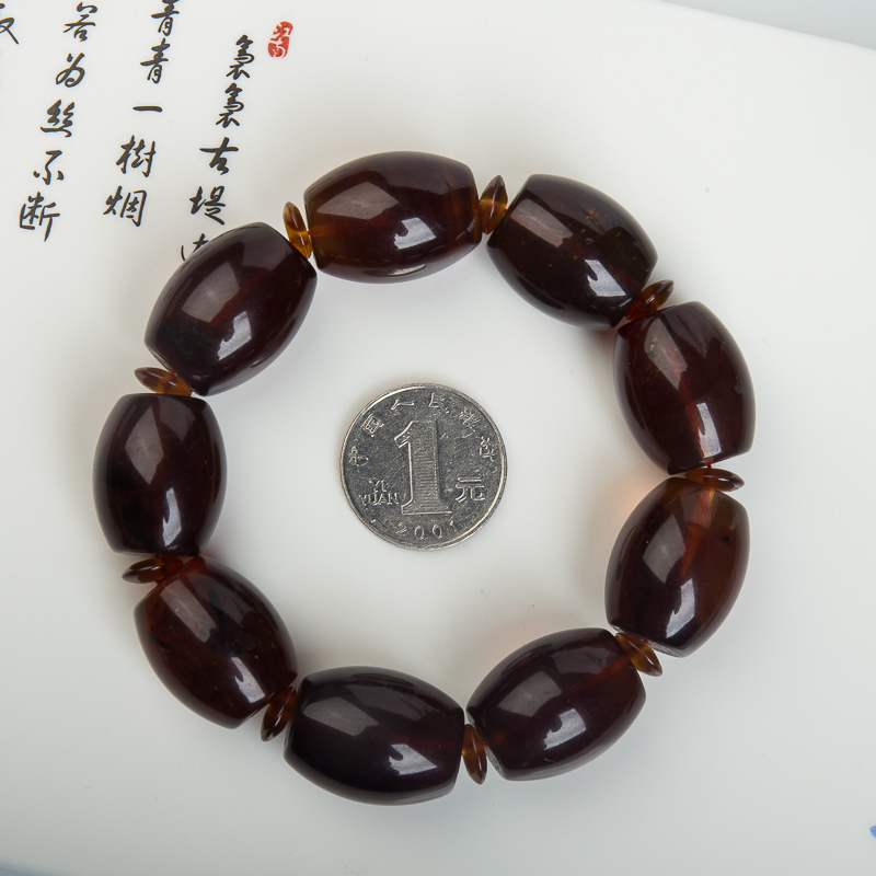 缅甸棕珀桶珠手串-红掌柜