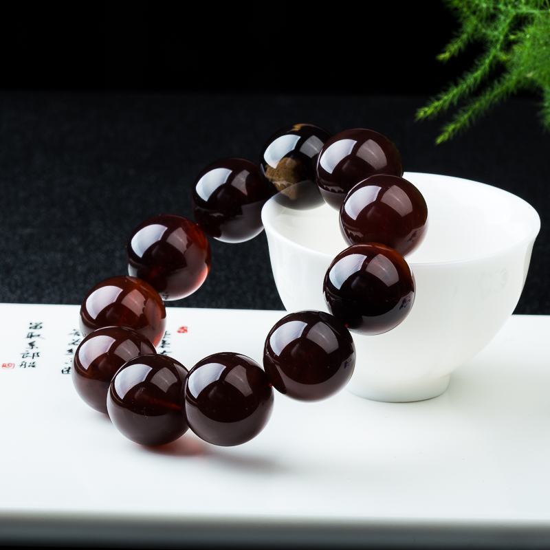 缅甸棕珀单圈手串-红掌柜