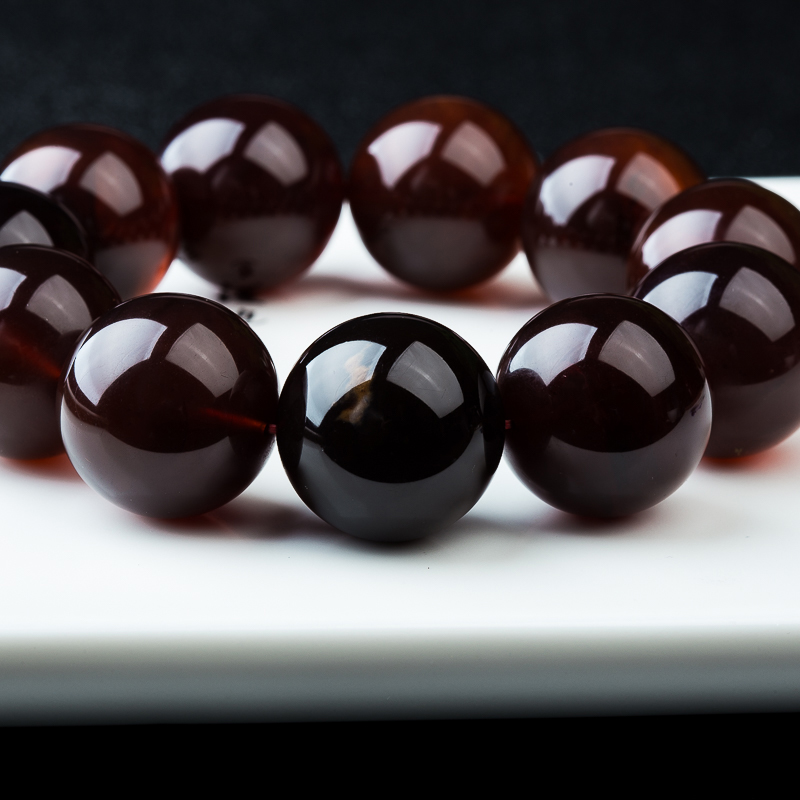 天然缅甸棕珀单圈手串-红掌柜