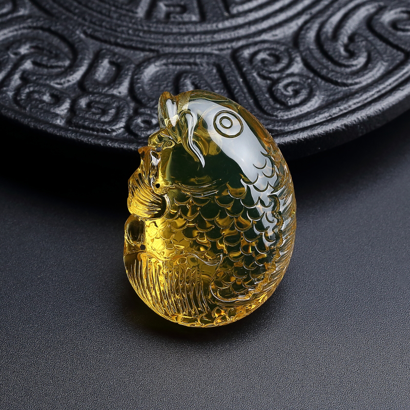 高蓝蓝珀鱼吊坠-红掌柜