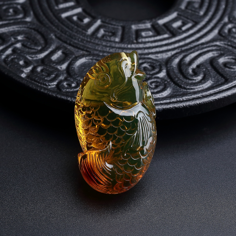 高蓝蓝珀鱼吊坠-红掌柜