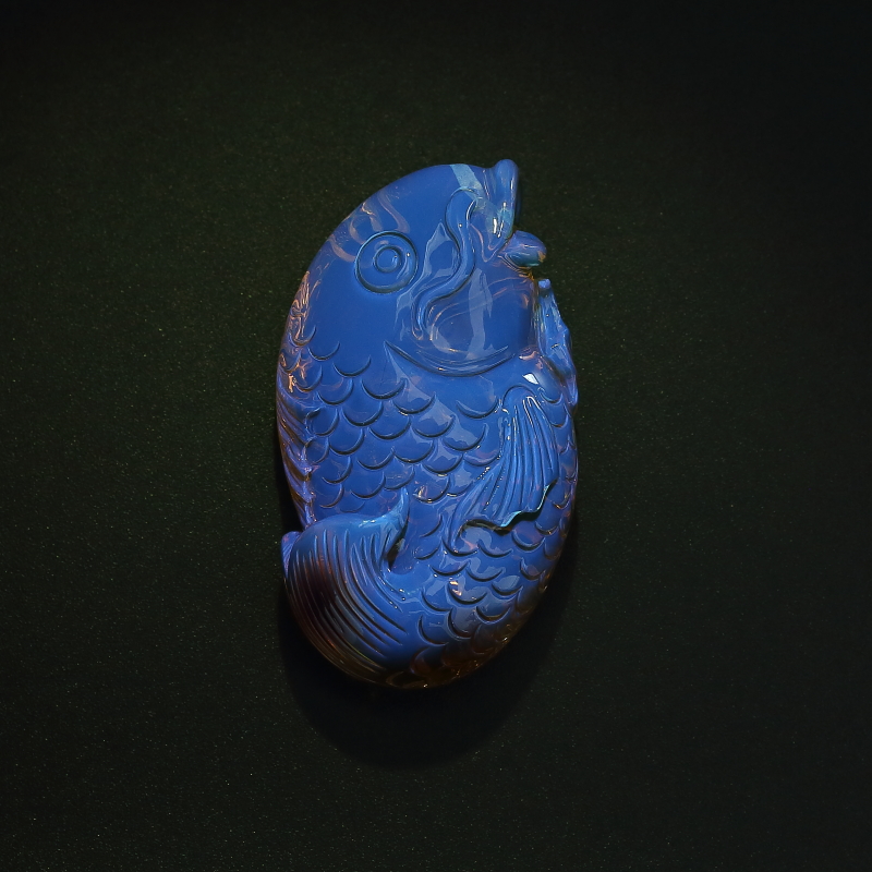 墨西哥蓝珀鱼吊坠-红掌柜