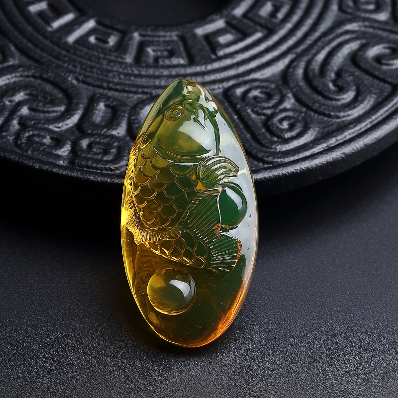 高蓝蓝珀鱼吊坠-红掌柜