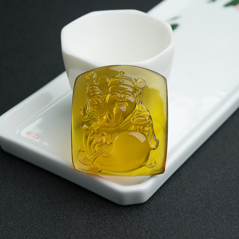 天然墨西哥蓝珀财神吊坠-红掌柜