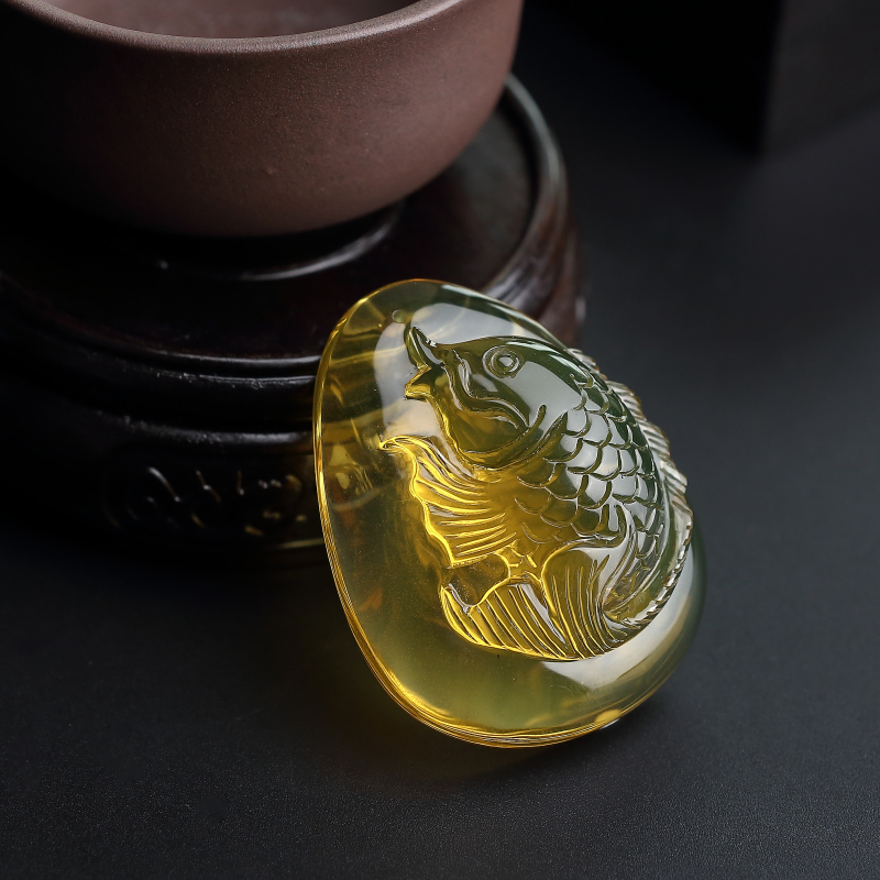 墨西哥蓝珀年年有余吊坠 - 红掌柜