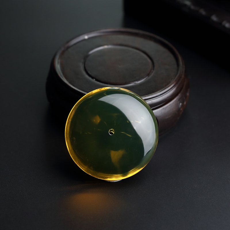 高蓝墨西哥蓝珀平安扣吊坠 - 红掌柜