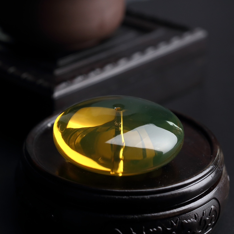 高蓝蓝珀平安扣吊坠 - 红掌柜