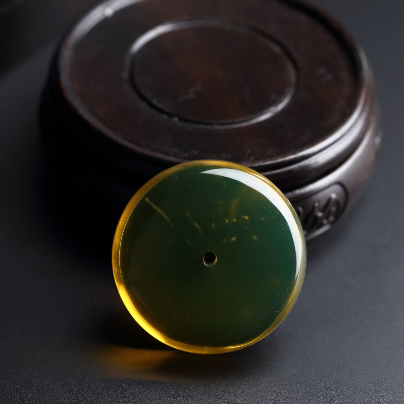 高蓝墨西哥蓝珀平安扣吊坠 - 红掌柜