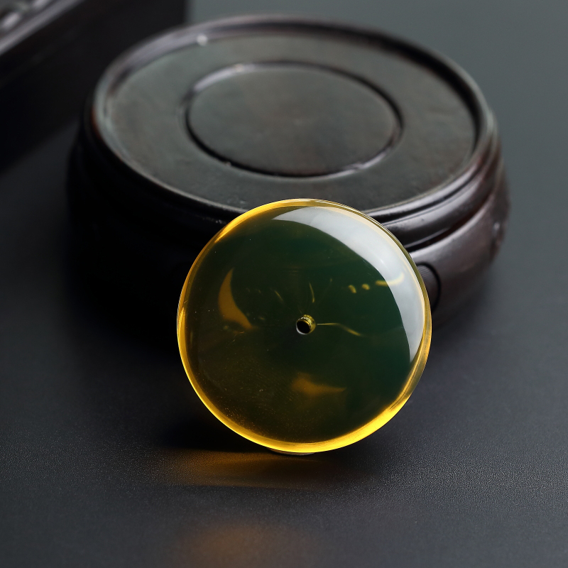 高蓝蓝珀平安扣吊坠 - 红掌柜