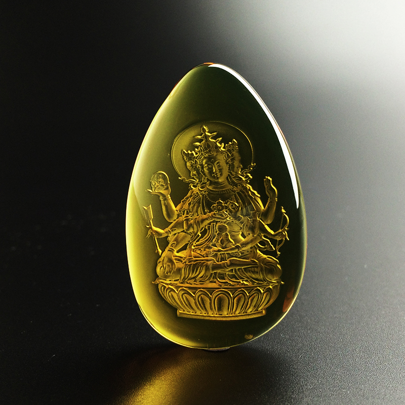 墨西哥蓝珀孔雀度母吊坠 - 红掌柜珠宝