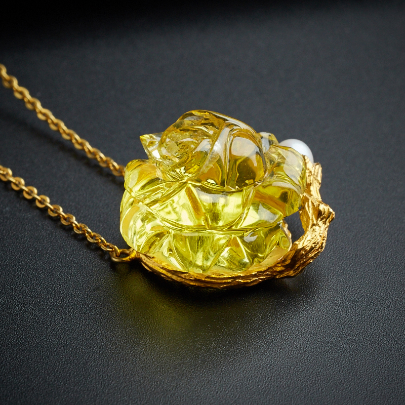 银镀金金珀玫瑰花项链 - 红掌柜珠宝