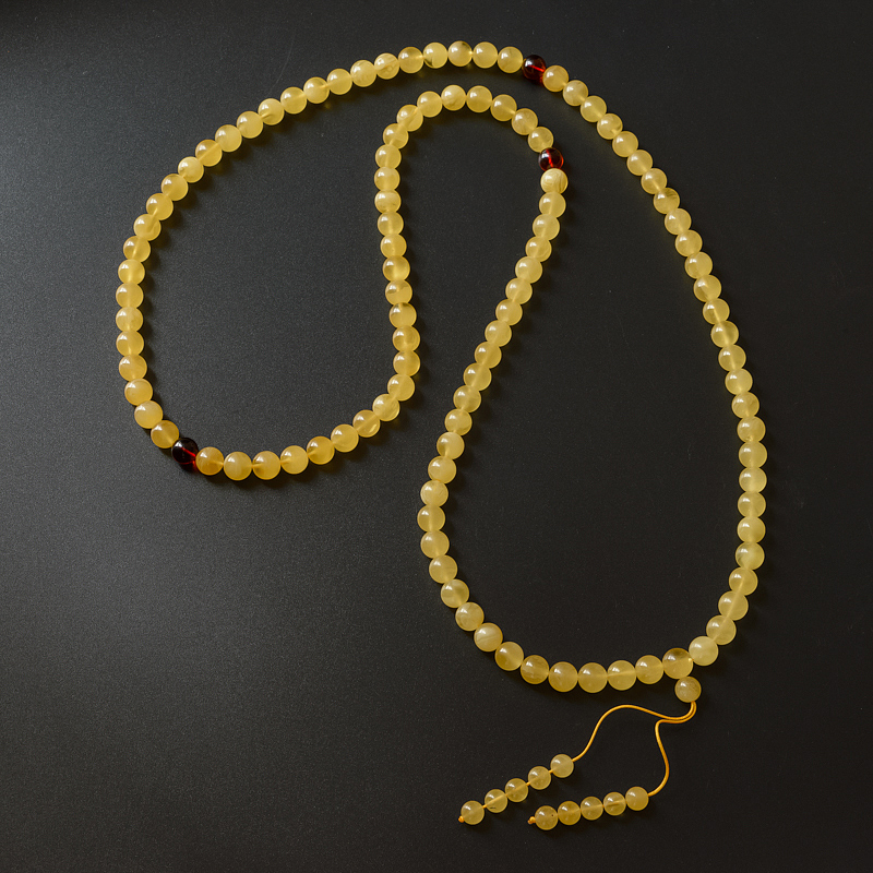 鸡油黄蜜蜡108颗佛珠手串-红掌柜