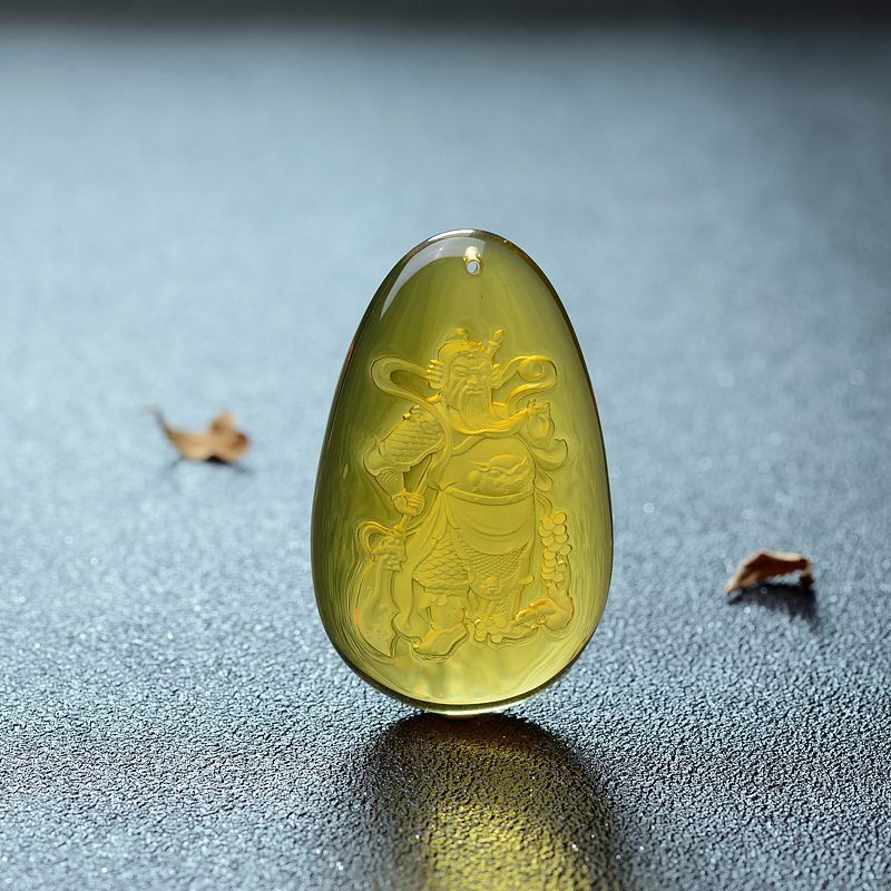 墨西哥天然蓝珀关公吊坠-红掌柜