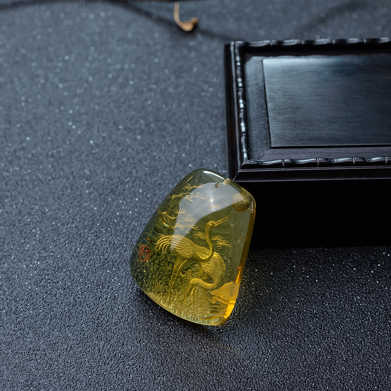 天然蓝珀松鹤延年吊坠-红掌柜