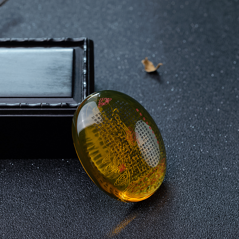 天然墨西哥蓝珀心经双面雕吊坠-红掌柜