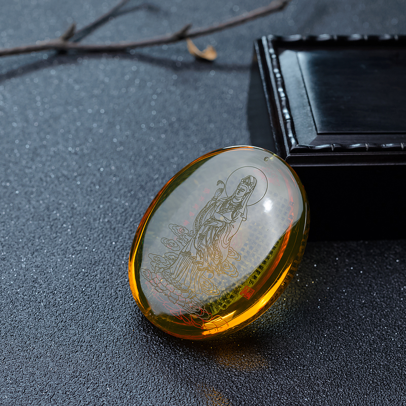 天然蓝珀心经双面雕吊坠-红掌柜