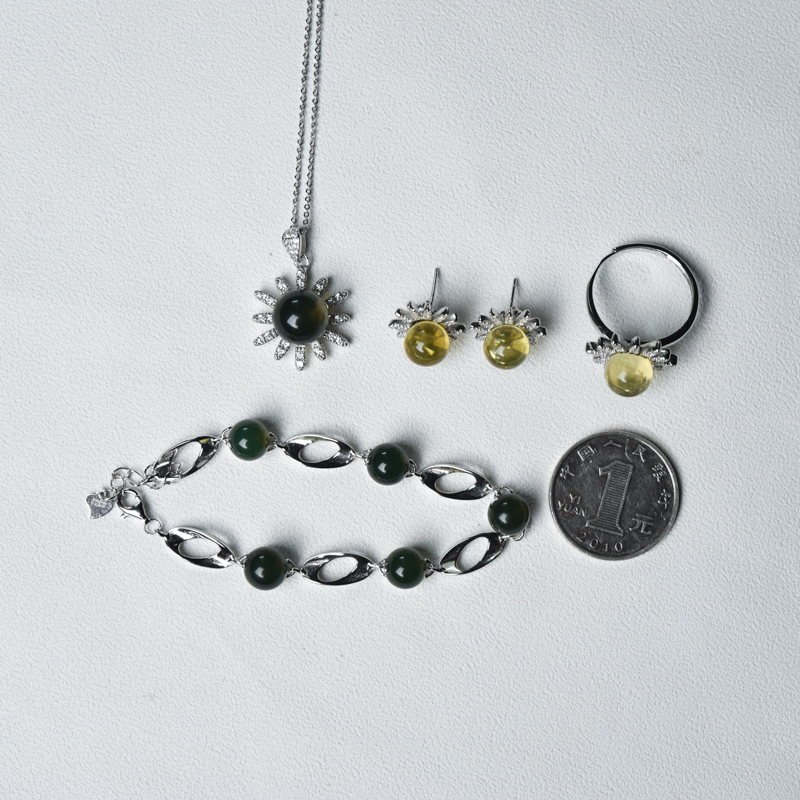 银镶墨西哥蓝珀套装（四件）-红掌柜