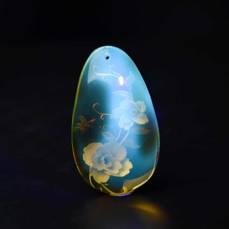 天然墨西哥蓝珀蝶恋花吊坠-红掌柜