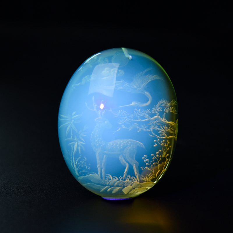 天然墨西哥蓝珀鹿鹤同春吊坠-红掌柜