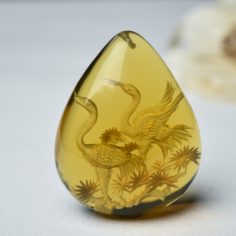 墨西哥蓝珀松鹤延年吊坠-红掌柜