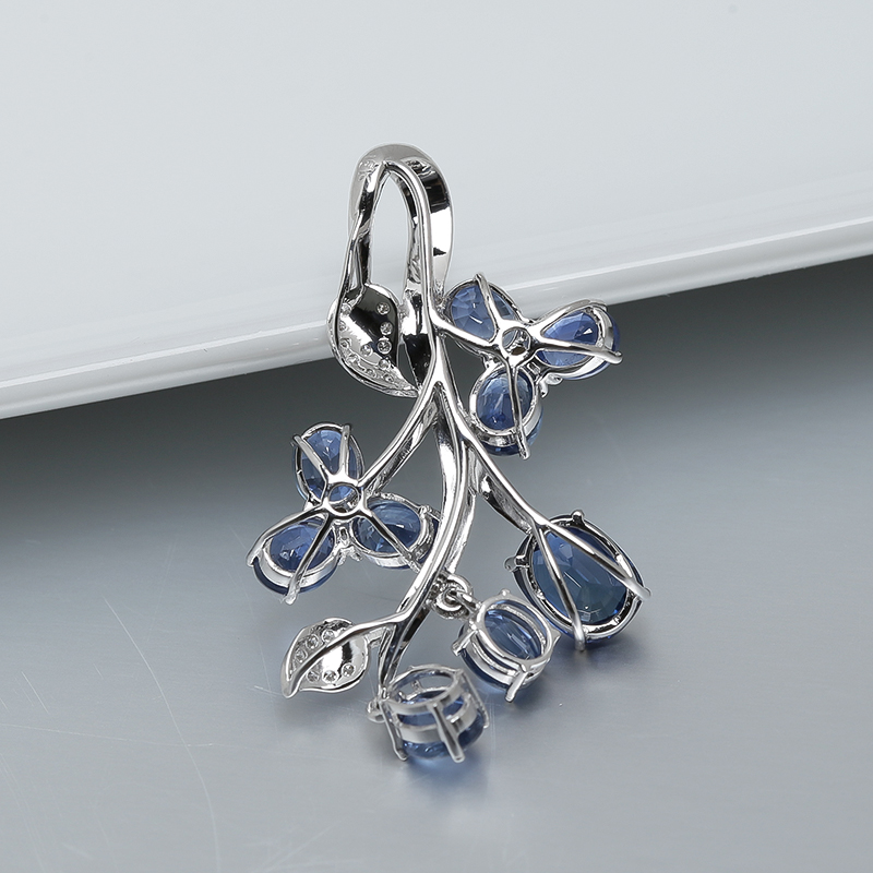 天然无烧金镶钻蓝宝石吊坠-红掌柜