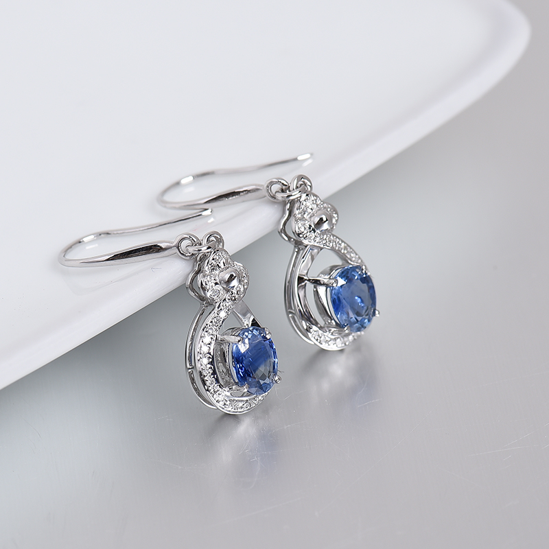 白金镶钻蓝宝石耳坠-红掌柜