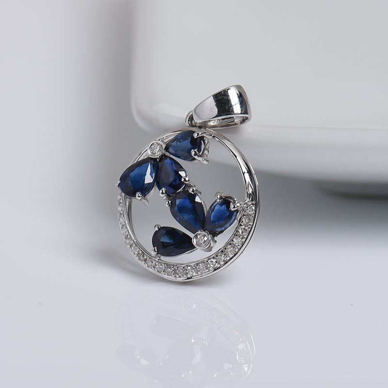 斯里兰卡蓝色蓝宝石刻面吊坠-红掌柜