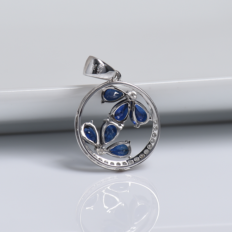 18k白金镶钻斯里兰卡蓝宝石刻面吊坠-红掌柜