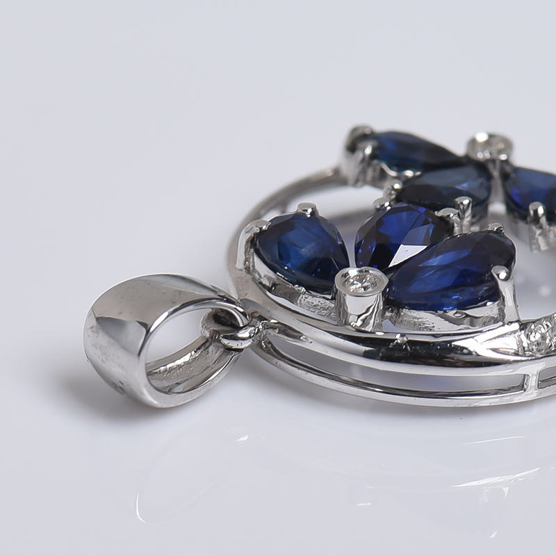 蓝色蓝宝石刻面吊坠-红掌柜