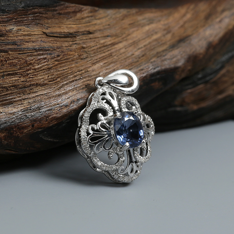 18k蓝色蓝宝石刻面吊坠 - 红掌柜