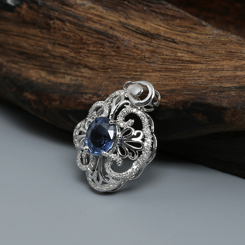 18k金镶钻蓝色蓝宝石刻面吊坠 - 红掌柜