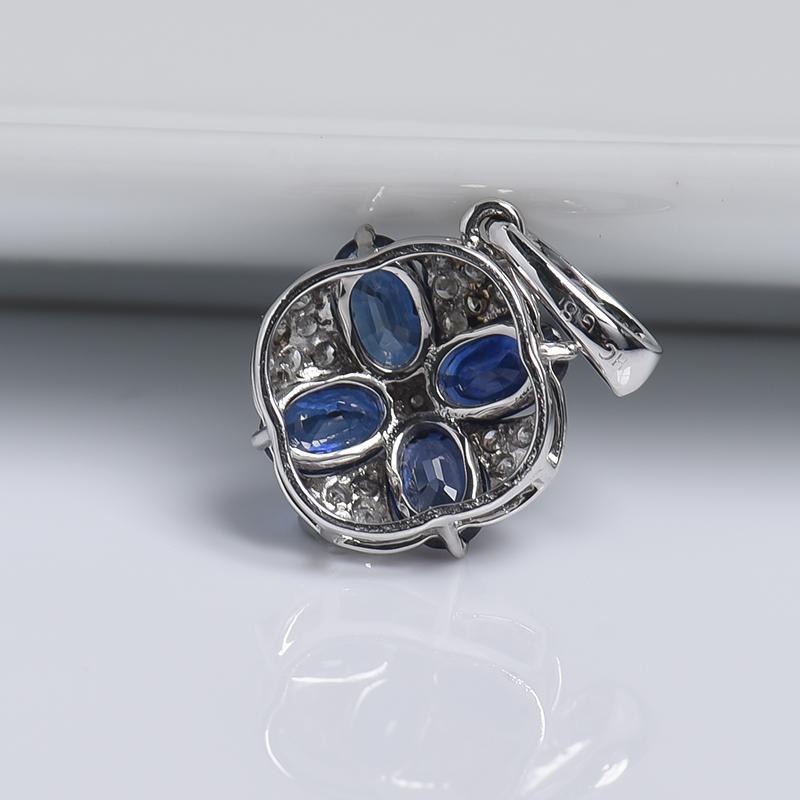 18k白金镶钻斯里兰卡蓝宝石刻面吊坠-红掌柜