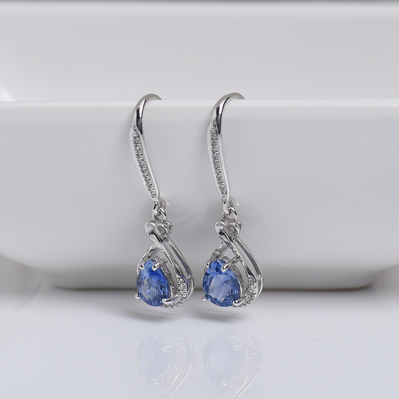 斯里兰卡蓝色蓝宝石刻面耳坠-红掌柜