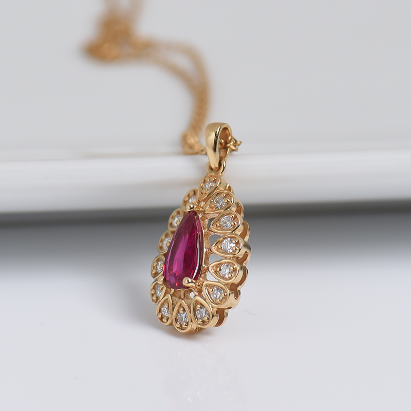金镶钻无烧红宝石刻面吊坠-红掌柜