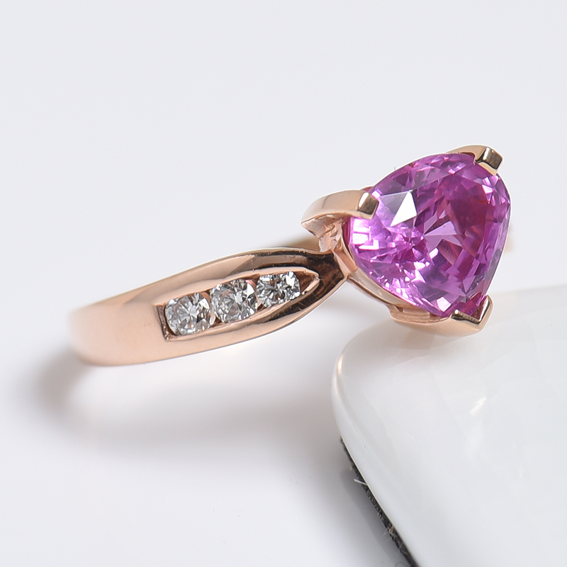 斯里兰卡天然18K金镶钻蓝宝石戒指 - 红掌柜