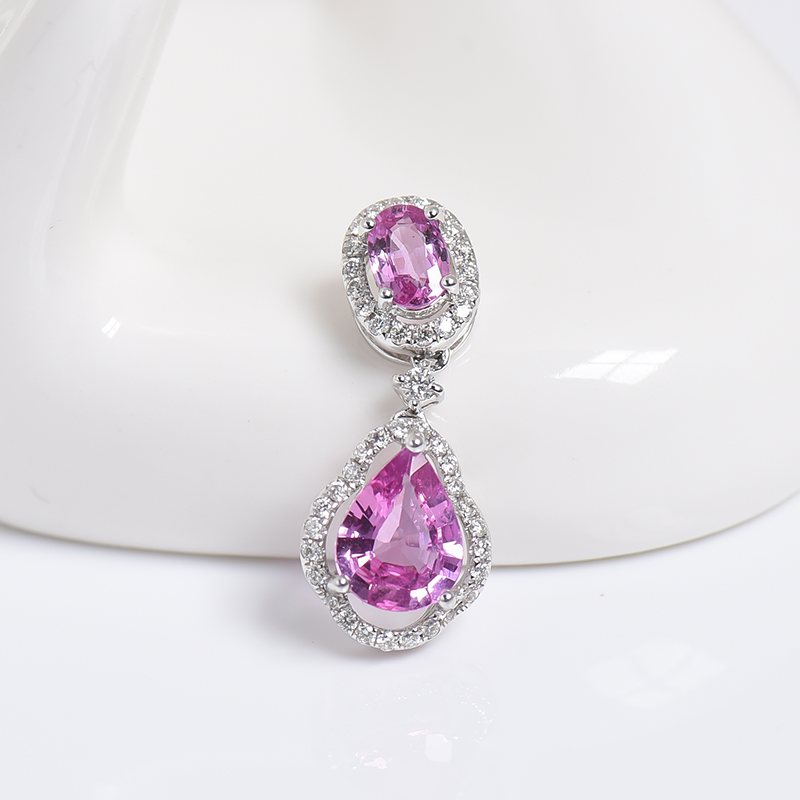 斯里兰卡天然18K金镶钻红色蓝宝石吊坠 - 红掌柜