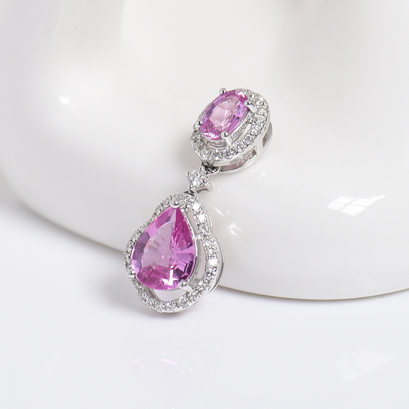 斯里兰卡天然18K金镶钻蓝宝石吊坠 - 红掌柜