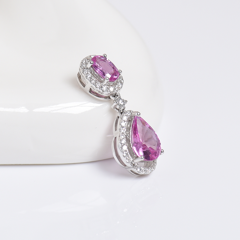 天然18K金镶钻红色蓝宝石吊坠 - 红掌柜