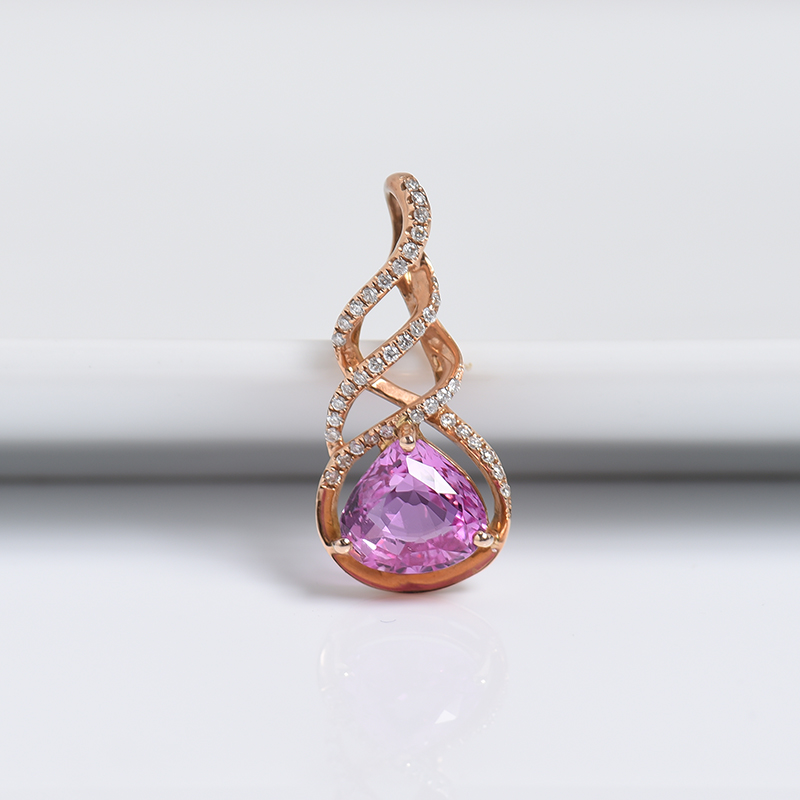 斯里兰卡天然18K金镶钻红色蓝宝石吊坠 - 红掌柜