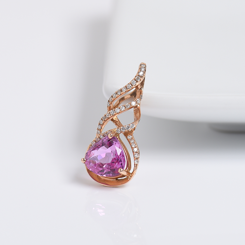 天然18K金镶钻红色蓝宝石吊坠 - 红掌柜