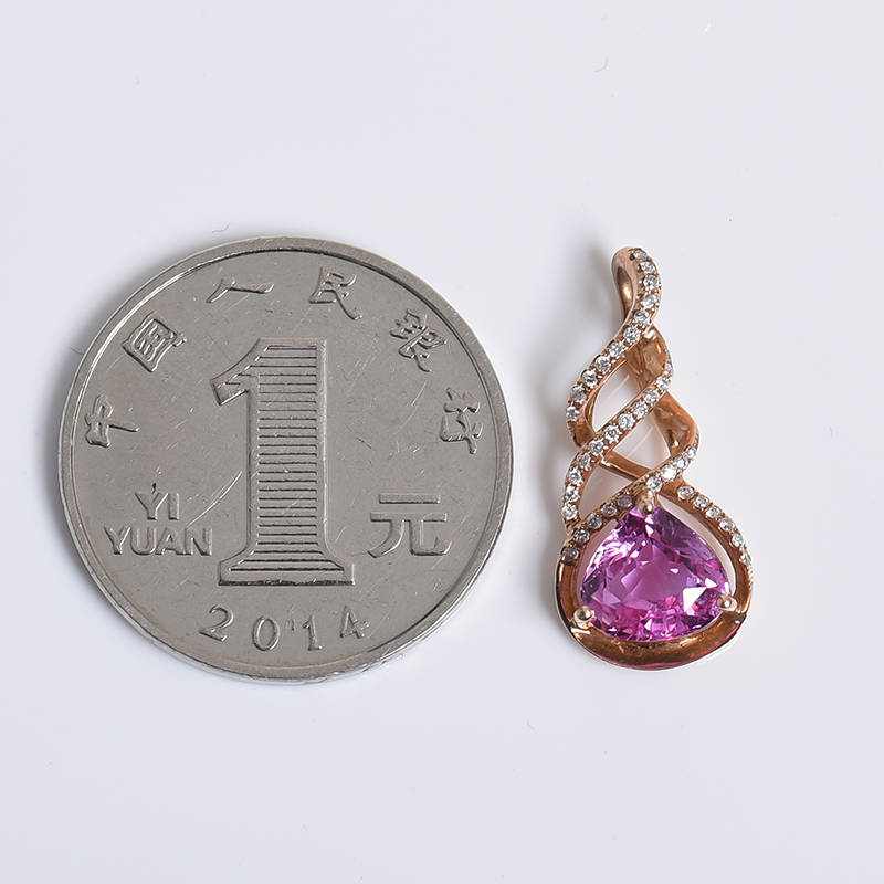 天然18K金镶钻蓝宝石吊坠 - 红掌柜