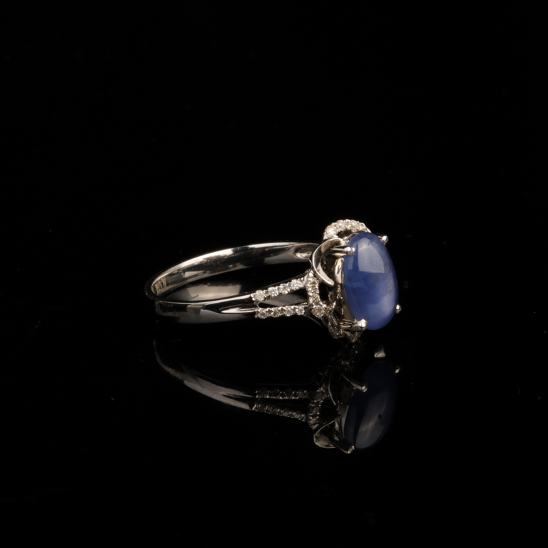 斯里兰卡天然星光浅蓝色蓝宝石戒指-红掌柜