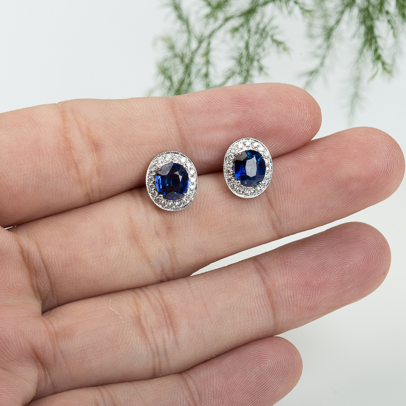 天然皇家蓝蓝宝石刻面耳钉-红掌柜