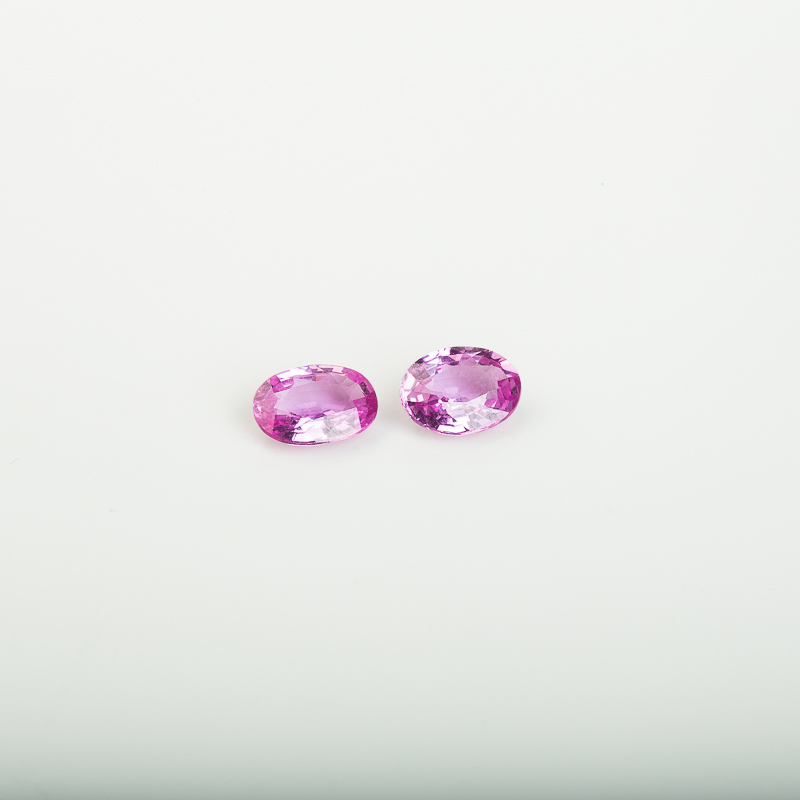热粉色蓝宝石刻面椭圆戒面（一对）-红掌柜